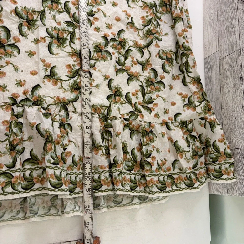 Max Studio London Maxi Dress Women XL Cream Floral V-Neck Flutter Sleeve Pockets